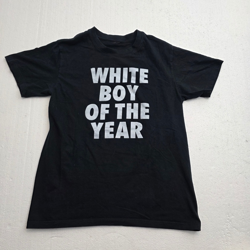 White Boy Of The Year Graphic T-Shirt Black Short Sleeve Crew Neck Tee